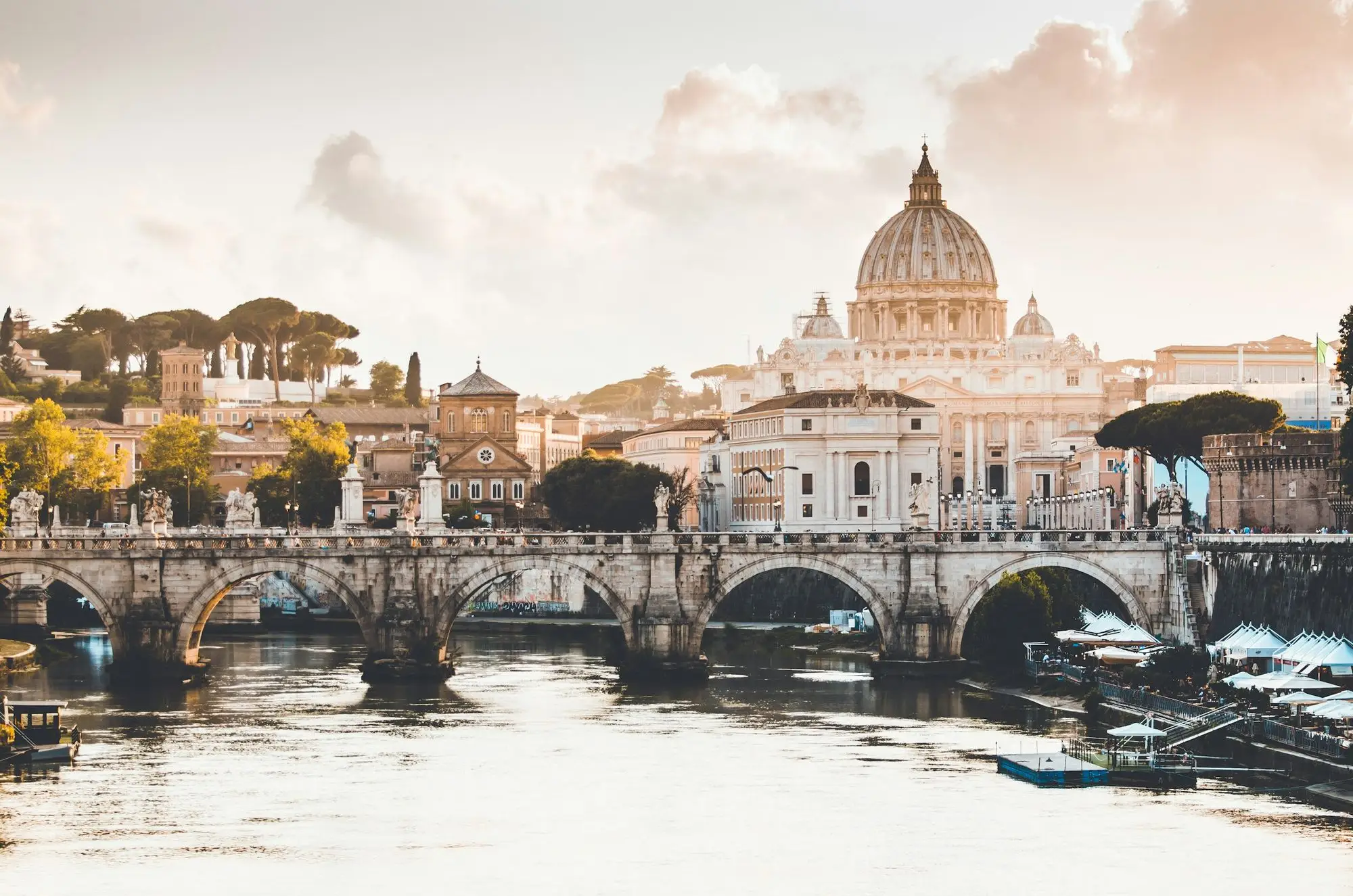 St Peter's Basilica and the Ponte Sant'Angelo over the Tiber, Rome